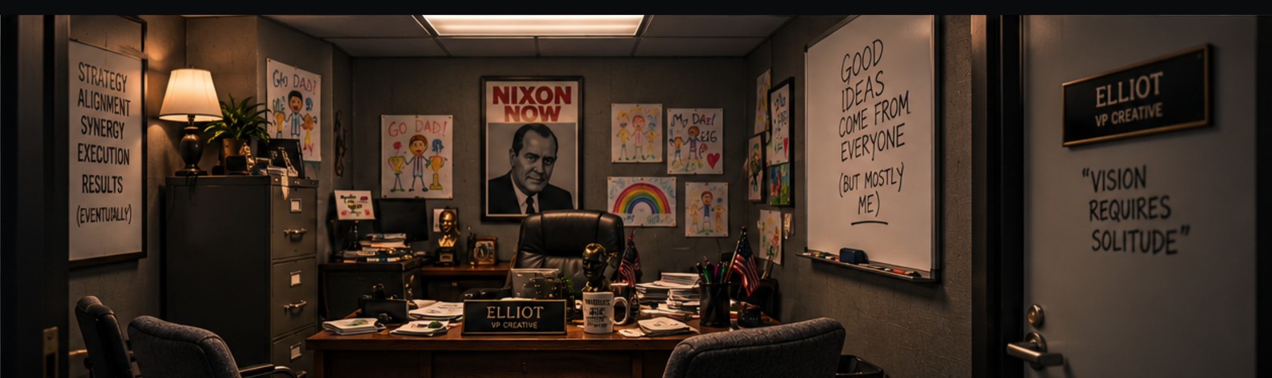 Elliot's windowless office